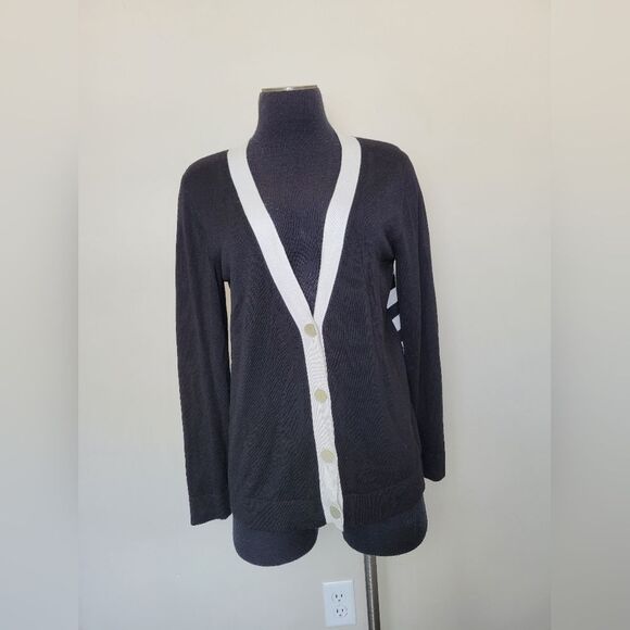 Debra DeRoo Cardigan Black White Striped Super Soft Preppy Academia Size Small - Picture 8 of 11